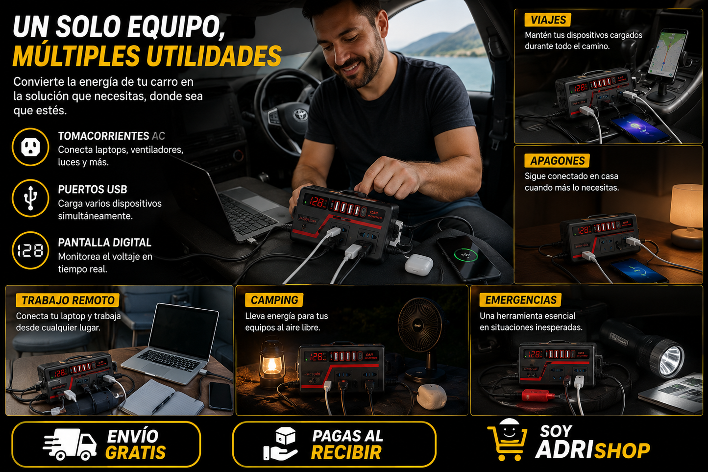 ⚡ CARGADOR UNIVERSAL INVERTER PARA VEHÍCULO