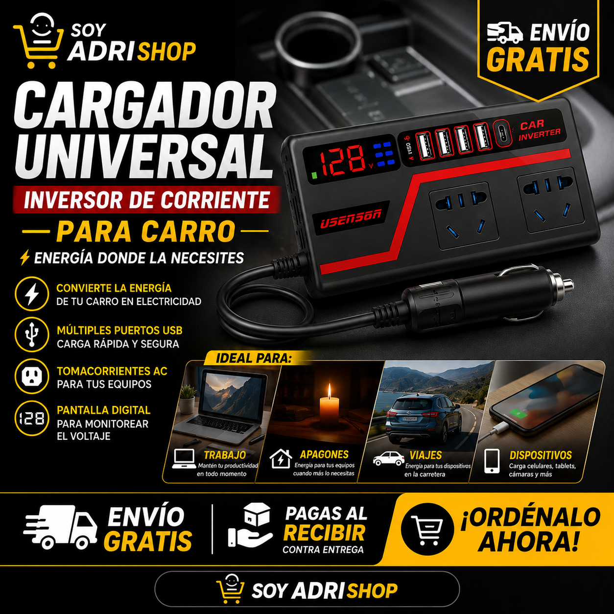 ⚡ CARGADOR UNIVERSAL INVERTER PARA VEHÍCULO